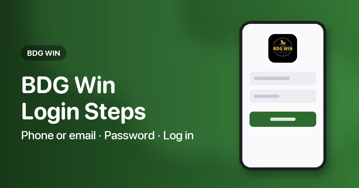 Banner reading BDG Win Login Steps, listing the phone, email and password topics covered on this page